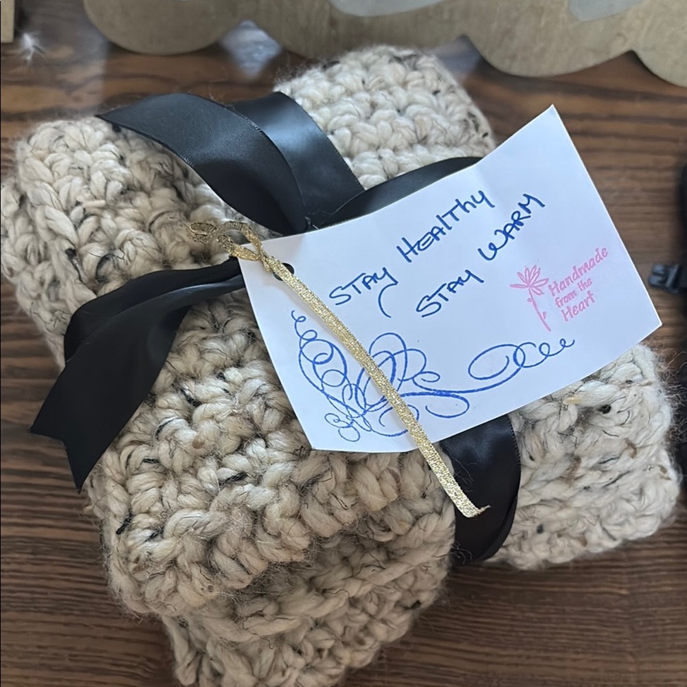 Handmade Knit scarf  with Black Ribbon